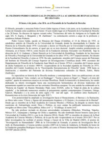 Nota de prensa. Ingreso de Pedro Cerezo en la Academia de Buenas Letras