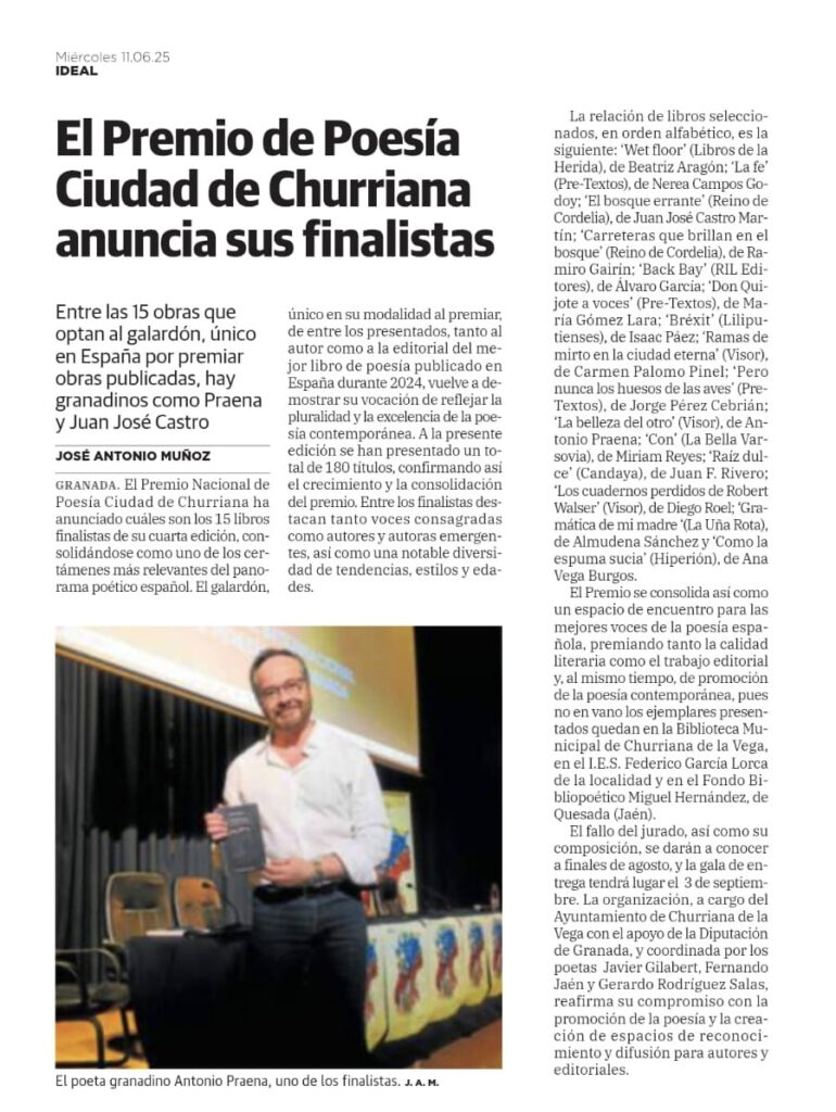 El Premio de Poesía Ciudad de Churriana anuncia sus finalistas